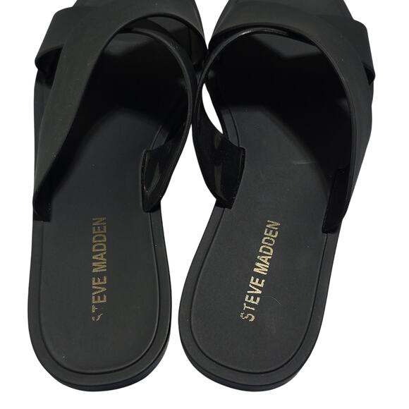 Steve Madden Horizon Womens Sz 6 Black Vegan Leather Criss-Cross Slide Sandals - Picture 4 of 8
